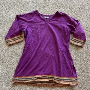 VTG World Market Womens L/XL 3/4 Sleeve Tunic Top purple